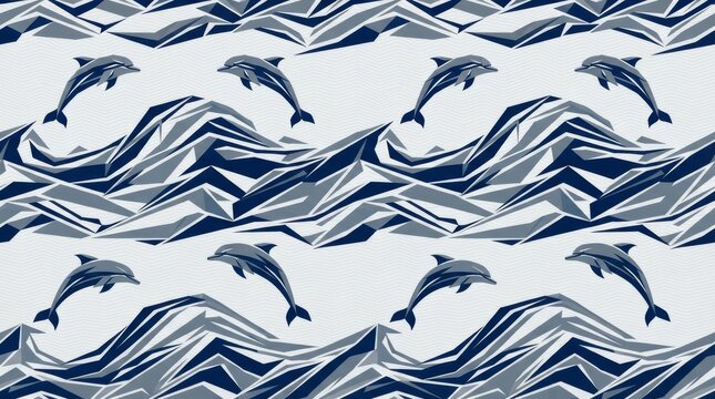 Ireland pattern jumping dolphins sea waves mosaic illustration with seamless nautical claddagh shamrock knotwork