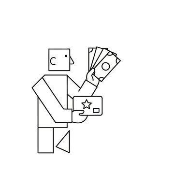 Person holding money and a card