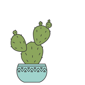 Potted Cactus with Geometric Pattern