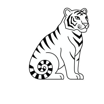 Sitting Tiger Line Art