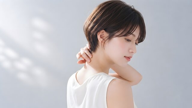 ショートヘアの日本人女性のビューティーポートレート