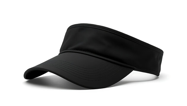 Black sports visor cap isolated on white background blank headwear for sun protection, tennis, golf or running minimalist design accessory for outdoor activities