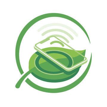 This eco-friendly logo design integrates a smartphone on a stylized leaf, highlighting innovation in green technology and sustainable energy solutions for modern lifestyles.