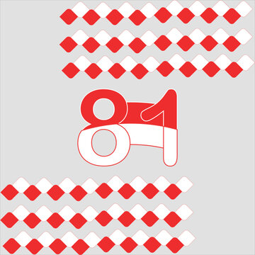Red and White Indonesian Flag Theme Number Eighty One Graphic for Anniversary Celebration