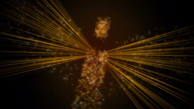 Celestial Phoenix Flame Burst: A mystical visual animation showing radiant golden fireworks bursts morphing into a majestic soaring firebird woven from living embers and sweeping stardust trails
