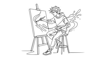 Obraz premium Artist painting on canvas, creative process, artistic expression, young person drawing