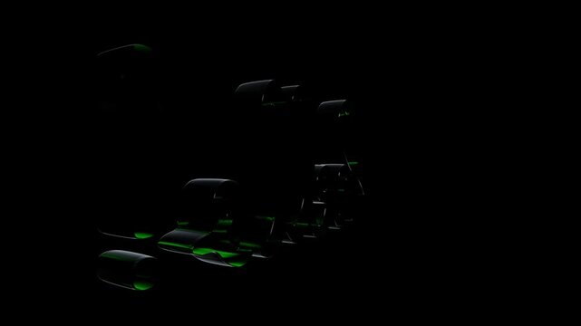 Shiny 3d text word hello with green glowing neon outline isolated on black background for digital greeting card or modern creative poster design element