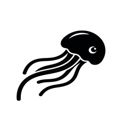 A cute, minimalist jellyfish silhouette with simplified tentacles, swimming © Jannatul ferdusi