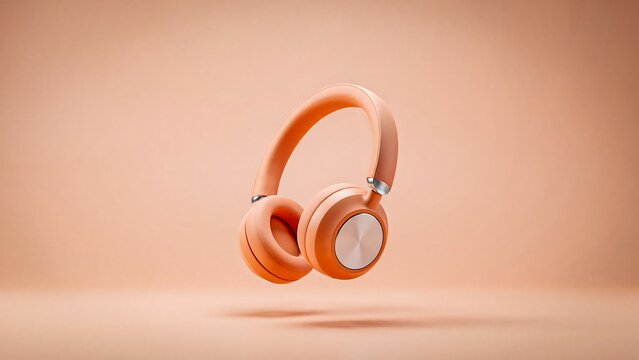 Modern wireless over ear headphones mockup on pastel peach background with minimal design