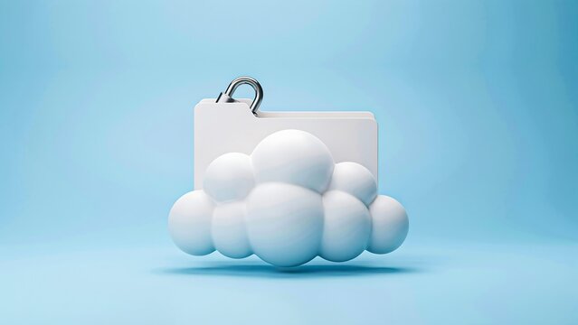 Blank white shopping bag mockup surrounded by white spheres on pastel blue background