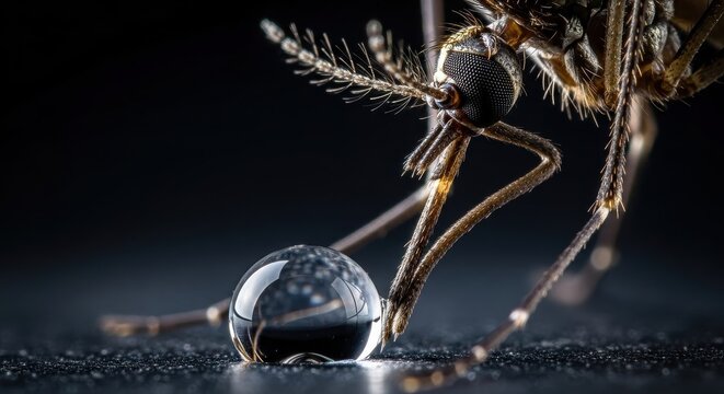 Close-up of Mosquito Proboscis Emerging from Water Droplet