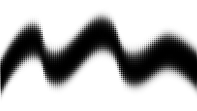 Dynamic halftone dotted wave, monochrome abstract line, ribbon pattern. Curved fluid line with halftone design effect. Backdrop, background pattern. Overlay texture. Vector abstract background. PNG.