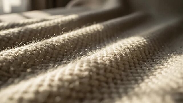 Close up of ribbed beige knit fabric texture.