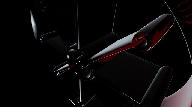Abstract dark metallic circular shape with glowing red light accents and glossy reflective surfaces isolated on a clean black background for design