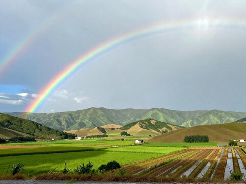 Double Rainbow Over Patchwork Hills Biei Hokkaido