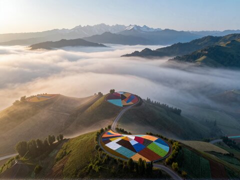 Morning Mist Over Patchwork Farmland Biei Hokkaido