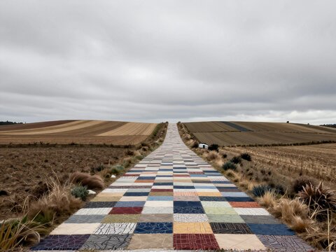 Overcast Patchwork Farmland Along Biei Patchwork Road