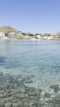 Crystal Clear Waters of Ornos Beach in Mykonos Greece