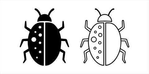 Set of ladybug graphics in solid and outline styles for design. Two Ladybugs With Polka Dots Black And White Silhouette. Minimalist bug icon in outline and silhouette design.  simple outline featuring © Arman