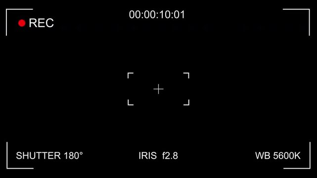 4k Camera Viewfinder HUD Overlay with REC Indicator, Timecode and Exposure Settings Display. alpha channel video.
