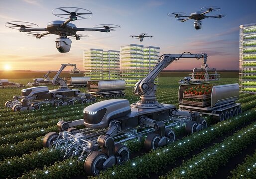 Dawn's Harvest: Drones and Machines Tend the Future Fields