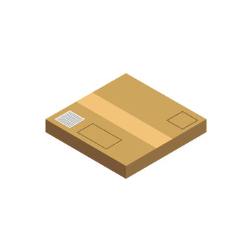 Isometric Flat Brown Cardboard Box