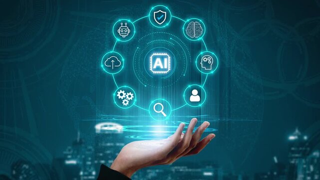 Futuristic Concept of Artificial Intelligence with Icons Surrounding a Hand Depicting Digital Transformation in Modern Technology. Entropy.