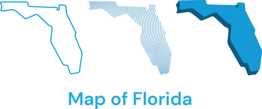 Florida state map outline icons. Vector set of Florida geography shapes and silhouettes.