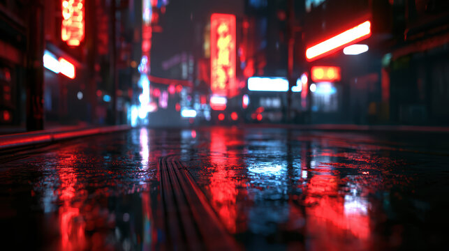 transparent cyberpunk cityscape with neon lights and blurred background