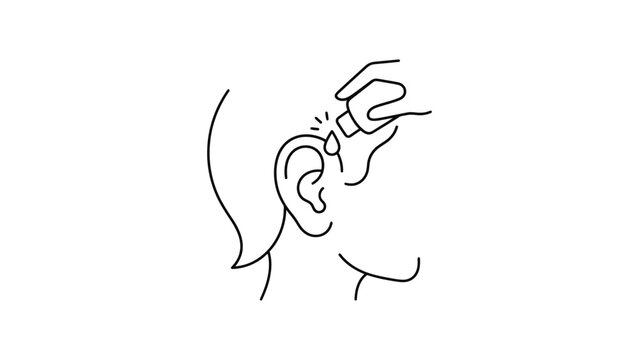 Line art illustration of applying ear drops into a human ear.
