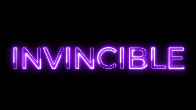 Glowing Purple Neon Invincible Text on Black Background