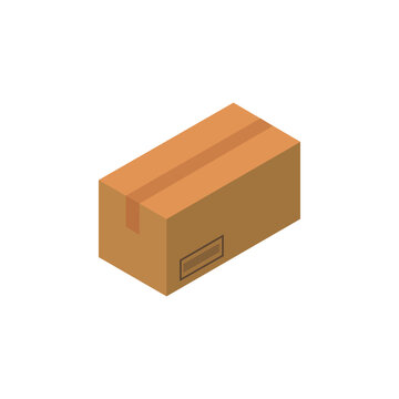 Isometric Taped Brown Cardboard Box