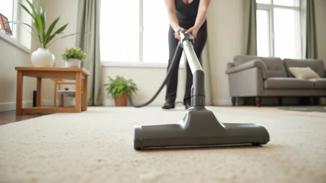 A person using an electrostatic sprayer to clean a room. They are focused on the task at hand, demonstrating efficient and thorough cleaning methods.
