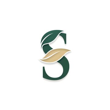 Luxury Organic Letter S Botanical Monogram with Elegant Asymmetrical Leaf Geometry for Premium Sustainable Brand Identity and Modern Eco Business