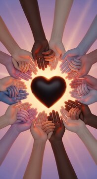 Radiant Embrace: A Tapestry of Hands Around a Glowing Heart