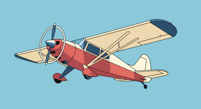 Vintage Propeller Plane Flying in Clear Blue Sky.