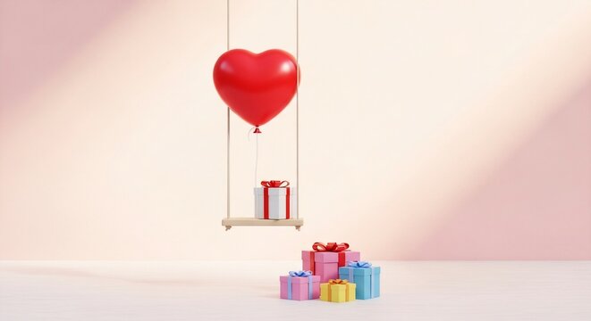 A heart's ascent, gifts await, bathed in soft light.