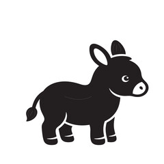 Naklejka premium A clean adorable black and white silhouette round donkey foal. 