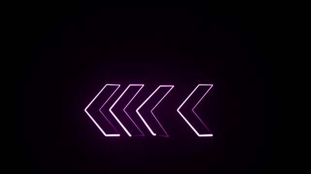 Neon direction concept, neon arrow icon, arrows indicates the direction of the overlay video layer. and looping neon line arrow icon animation.