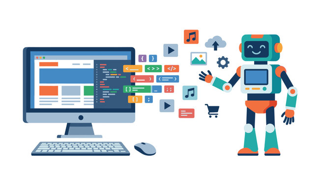 AI robot programming software on computer workstation.