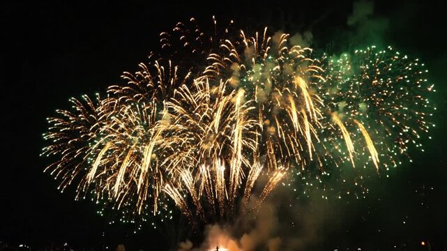 Celebrating with Bright Fireworks Lighting Up the Night Sky