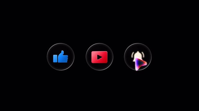 Animated social media like subscribe play button notification bell icons motion footage