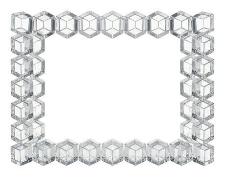 Clear glass cube frame forming a geometric border with reflective textures isolated transparent background image