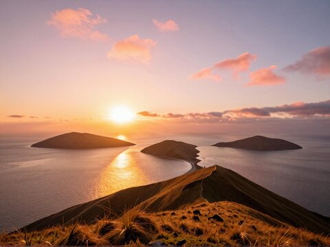 Golden Sunrise Over Three Bays of Padar Island Komodo