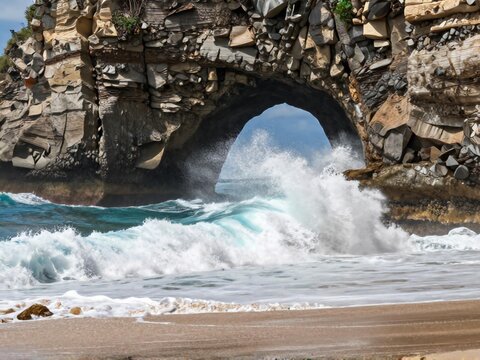 High Tide Waves Crashing at Broken Beach Nusa Penida Bali