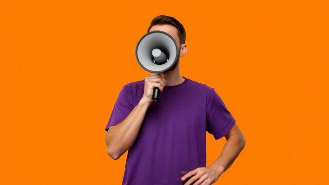 Person holding a loud speaker on stage or street rally