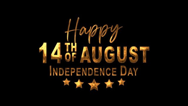 Happy pakistan independence day text animation in gold. Perfect for patriotic graphics social media posts.