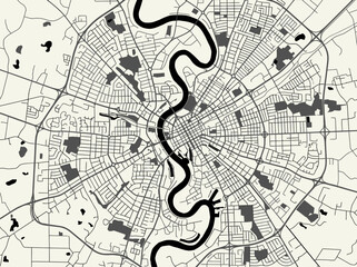 Fototapeta premium Minimalist Monochrome City Map Illustration with Winding River and Urban Grid