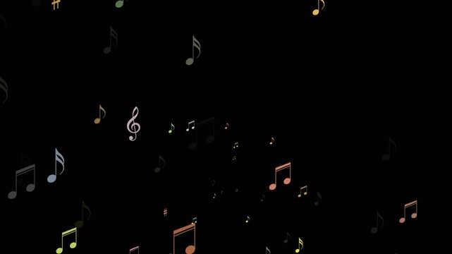 Colorful Musical Notes Floating on Dark Background