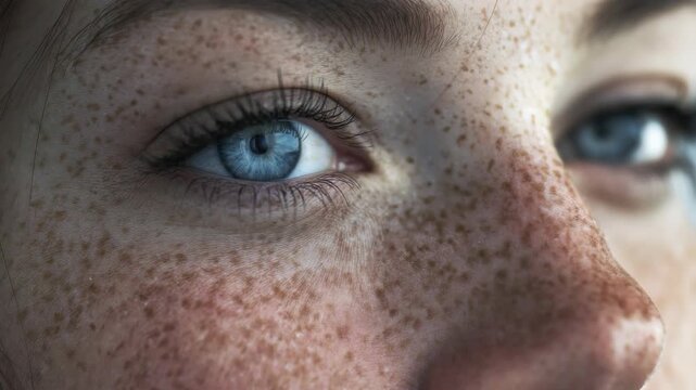 High resolution showing the texture and imperfections of human skin with prominent freckling.